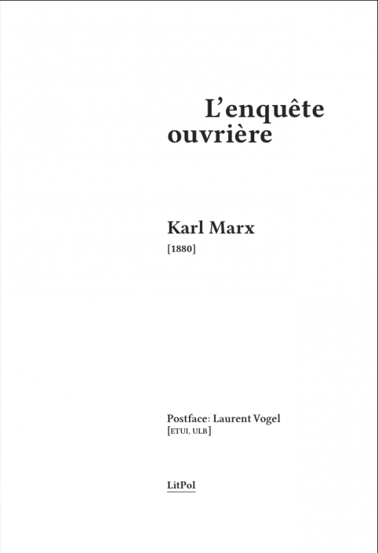 Marx LitPol Enquête ouvrière 1880 Mouvement ouvrier Syndicats